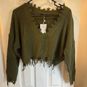 4/$15 NWT Olive Frayed Knit Sweater
